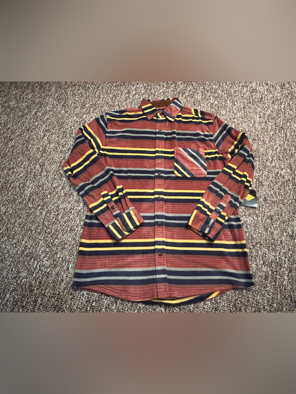 Work N Sport Men’s Soft Striped Fleece Button Up Long Sleeve Shirt Size M New